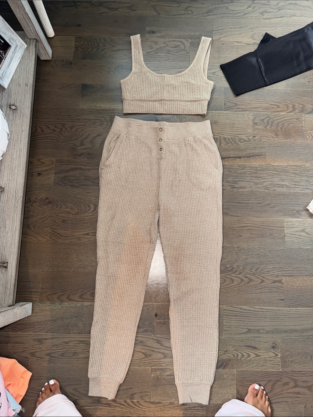 Cozy Knit High-Waist Jogger Pants in Beige